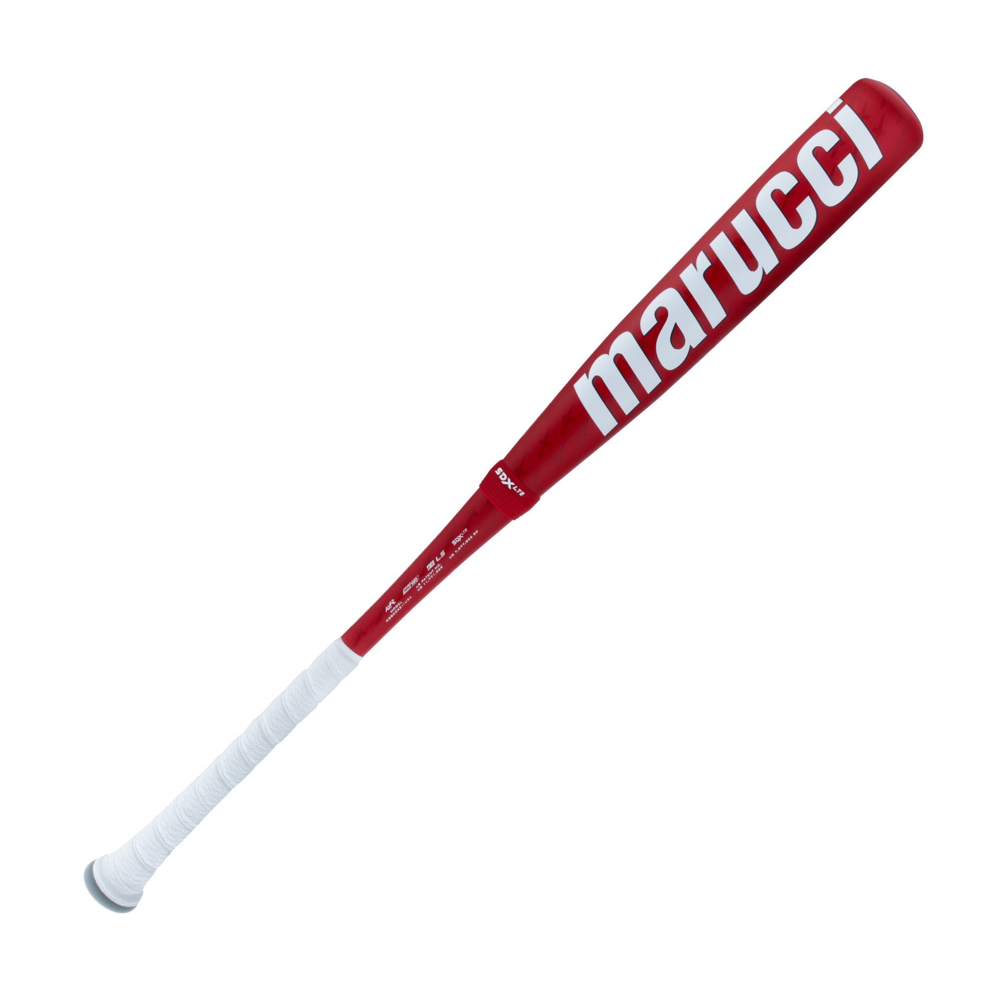 Marucci CATX2 Connect USA baseball bat in red with white grip, featuring anti-vibration technology for enhanced performance.