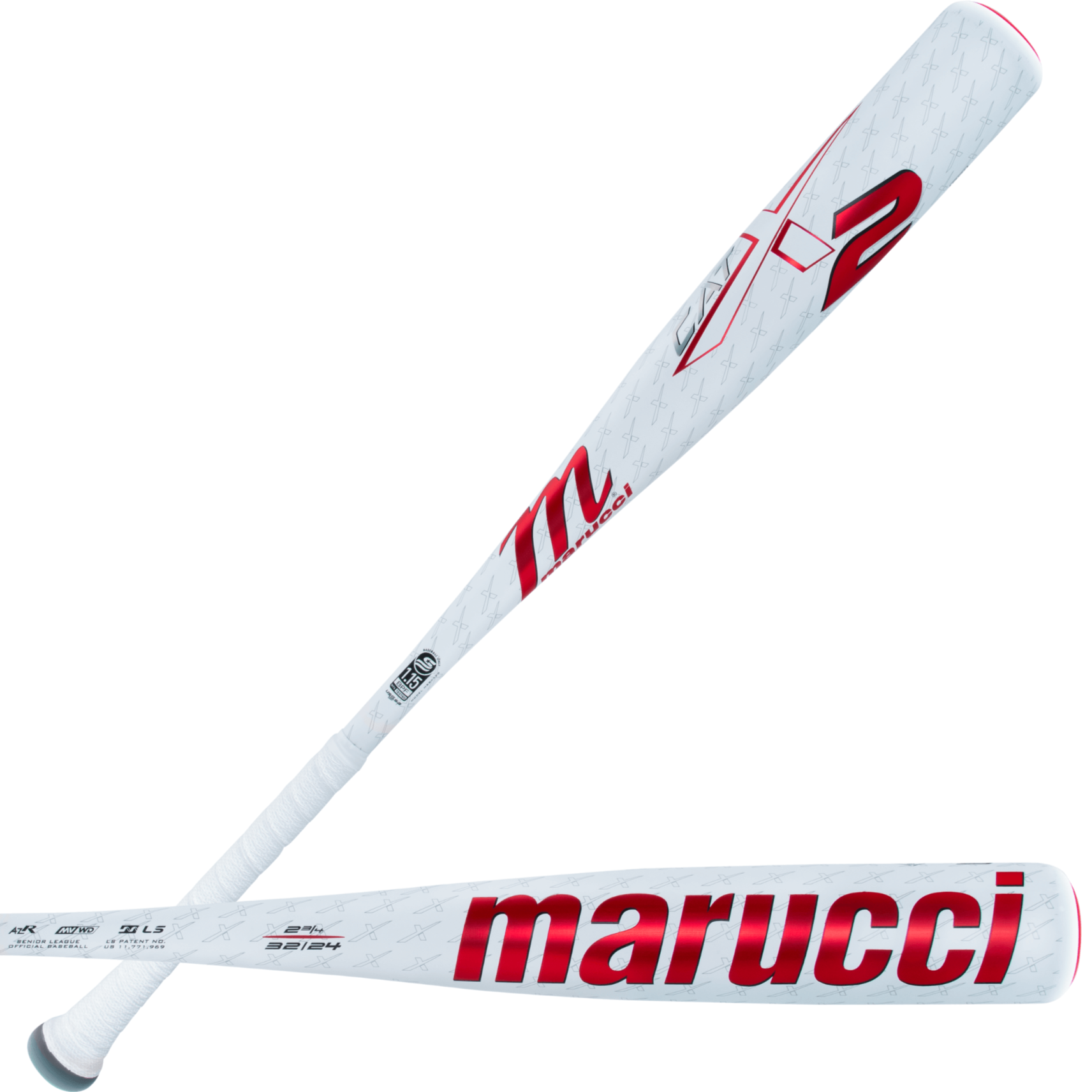 Marucci CATX2 Senior League bat (-8) with anti-vibration technology and ring-free multi-variable wall design for exceptional performance.