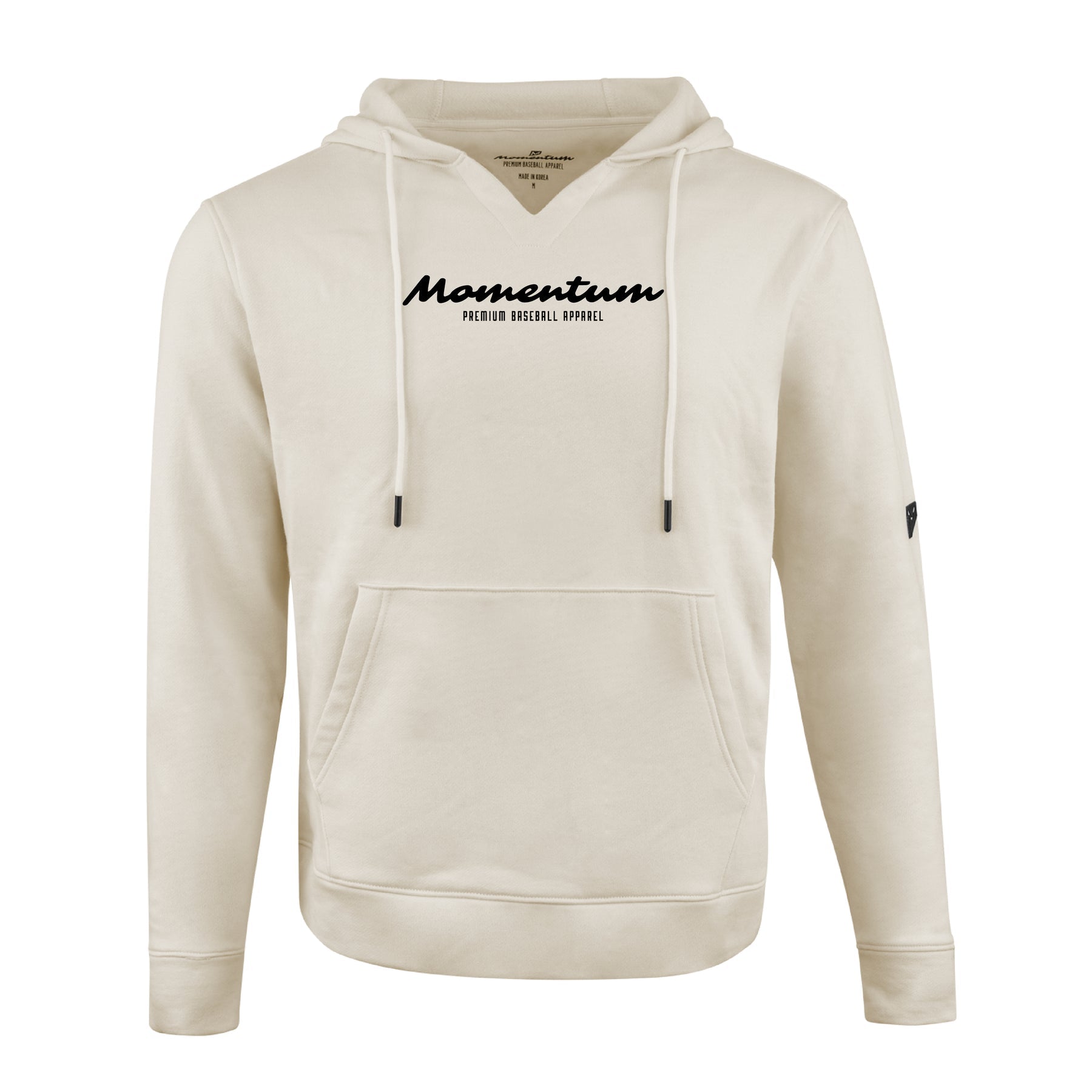 Momentum Tan Heavyweight Hoodie showcasing a notch-neck collar and oversized fit for ultimate comfort.