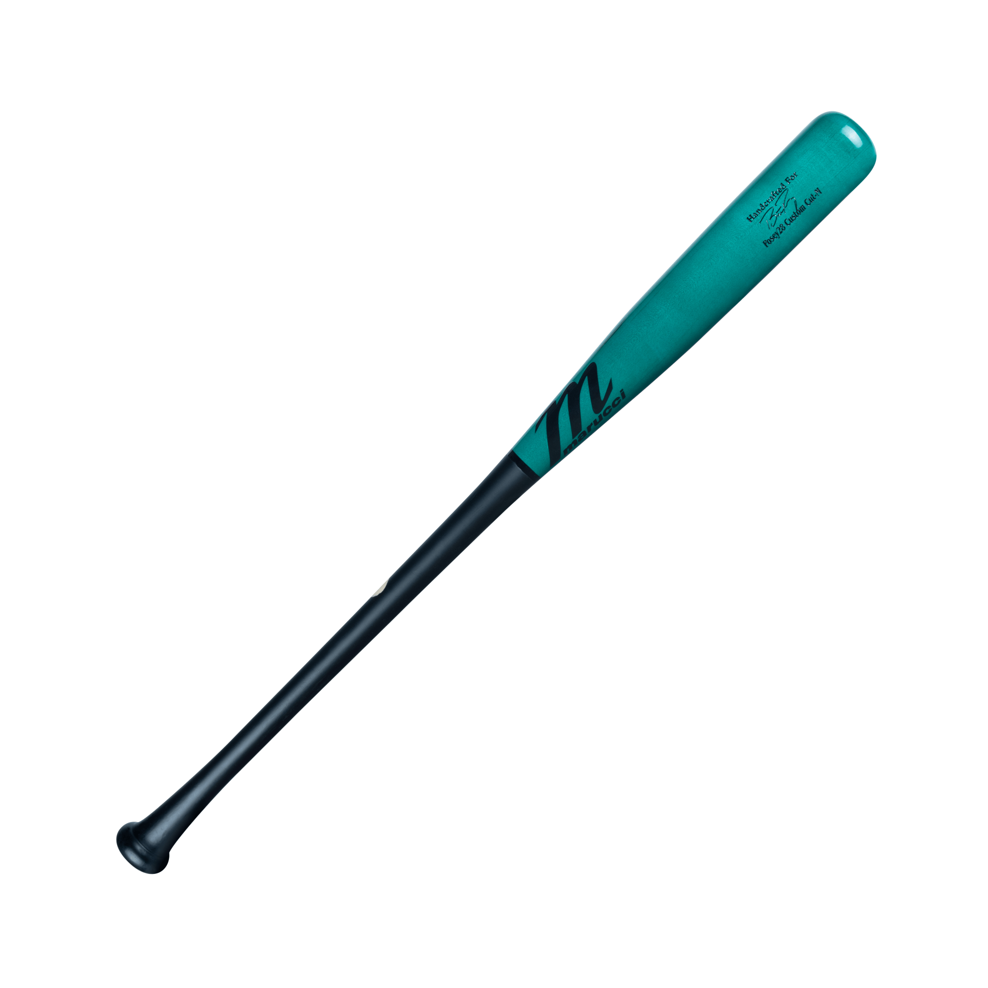 Marucci Posey28 Pro Exclusive Matte Black/Ocean baseball bat with end-loaded feel and large barrel.