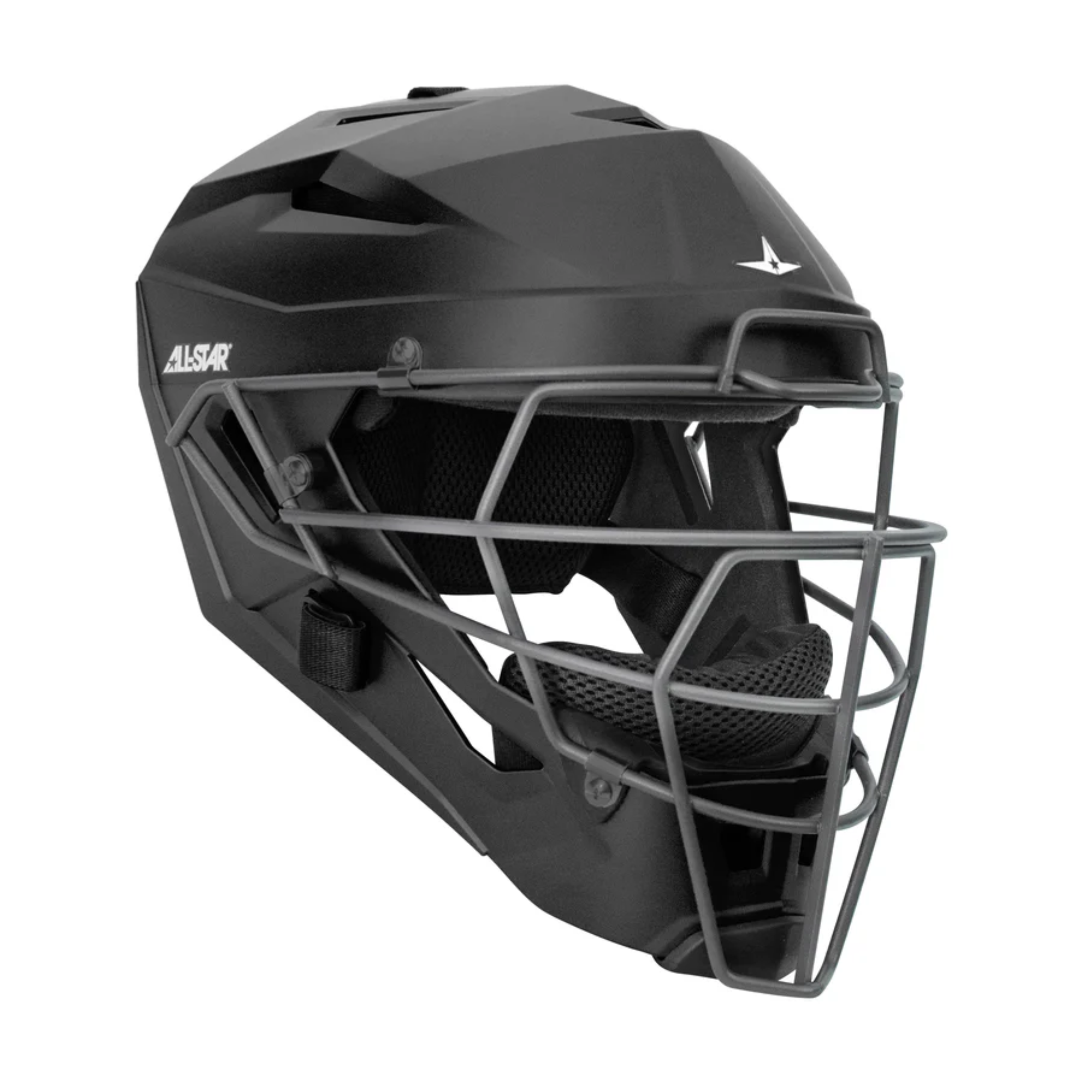 All-Star Adult MVP PRO Catcher's Helmet in matte black with Deflexion Tech and SEI certification for enhanced safety.