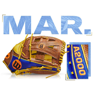 Wilson A2000 glove in March 2020 design, featuring Lourdes Gurriel Jr. colors and custom detailing.