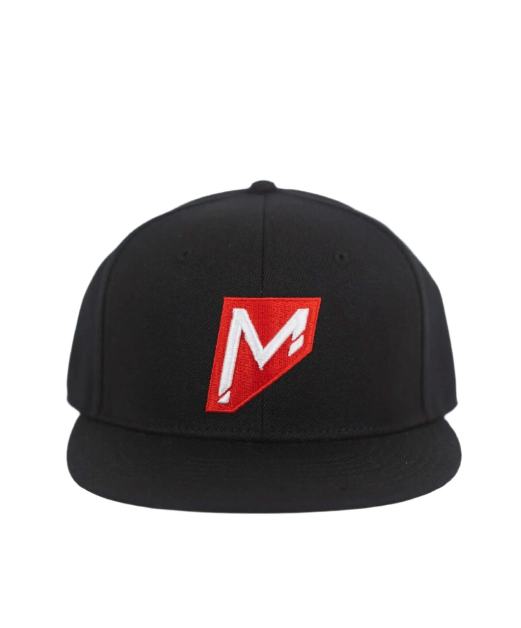 Momentum Snapback Hat in black with red logo, a stylish accessory for any outfit. Perfect fit for all sizes.