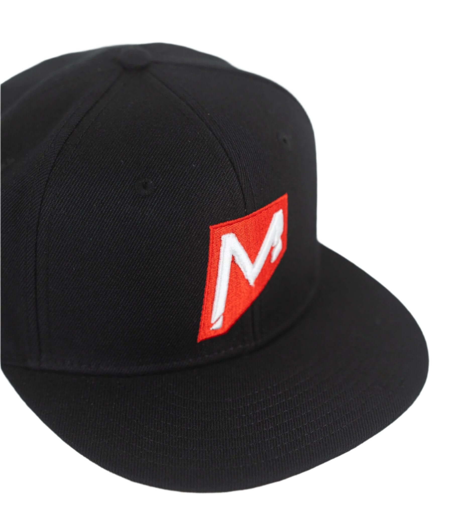 Momentum Snapback Hat in black with red emblem, perfect accessory for stylish outfits and comfortable wear.