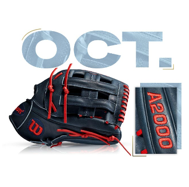 Wilson A2000 1799 glove featuring red accents and 'OCT' design, celebrating the October 2017 Ender Inciarte model.