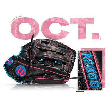 Wilson 100 GOTM October 2019 Custom A2000 SP125 glove with stylish black and pink design, showcasing craftsmanship and quality.