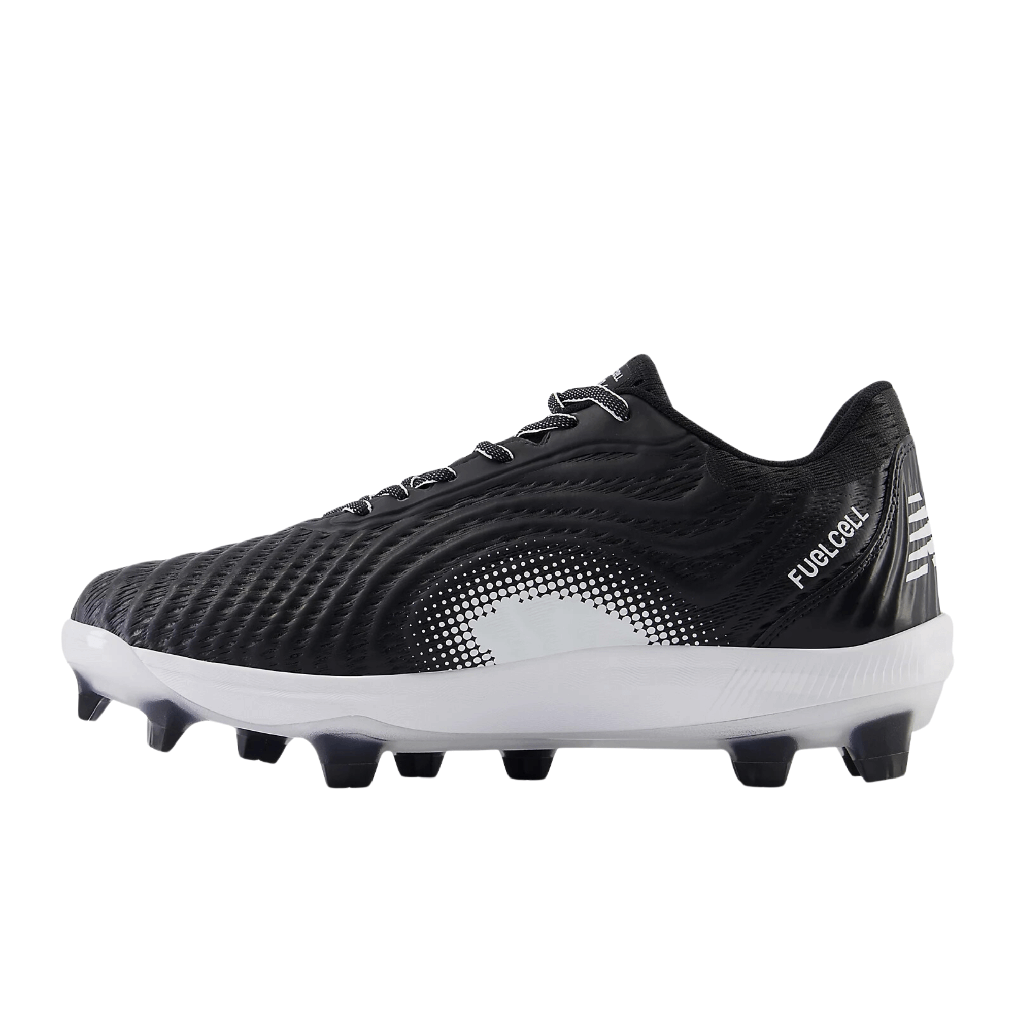 New Balance FuelCell 4040v7 Molded cleats in black, designed for elite on-field performance with a sleek silhouette.