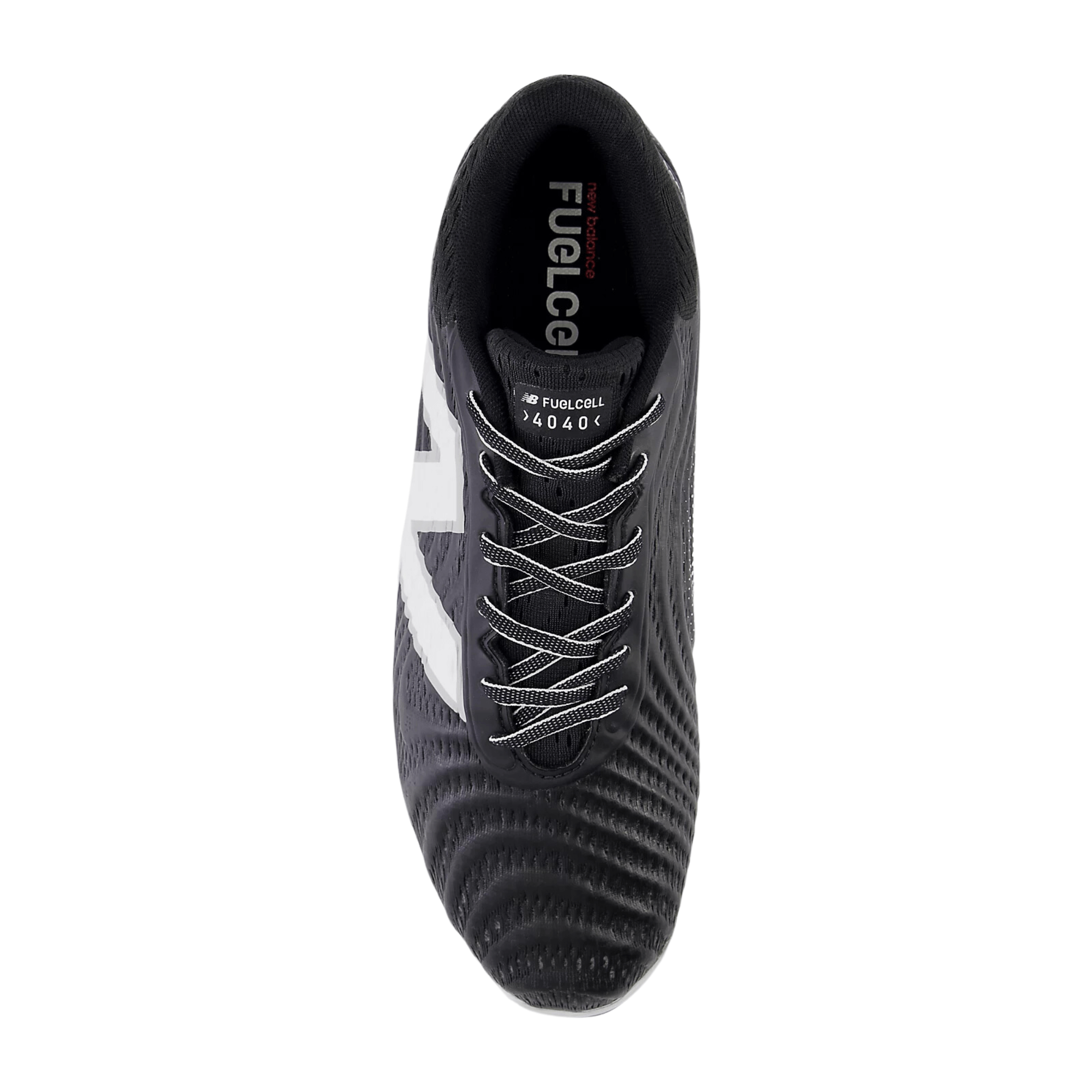 New Balance FuelCell 4040v7 molded cleat in black, featuring a knit upper and sleek design for optimal performance.