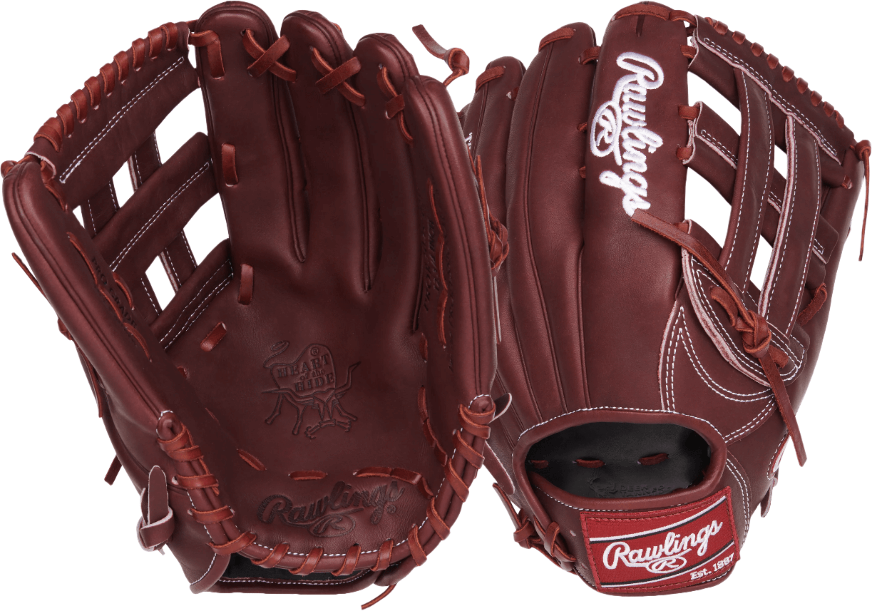 Rawlings Heart of the Hide 12.75" outfield glove in Sherry leather, featuring lightweight H-web design for optimal performance.