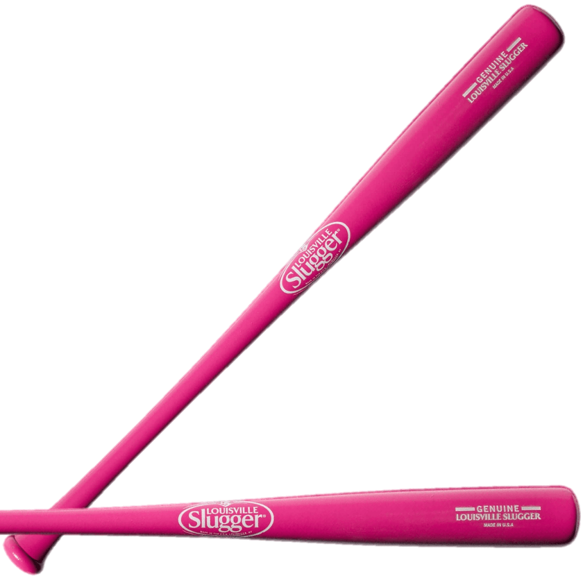 Louisville Slugger Genuine Pink Maple Baseball Bat showcasing vibrant pink color and white branding. Perfect for practice and games.