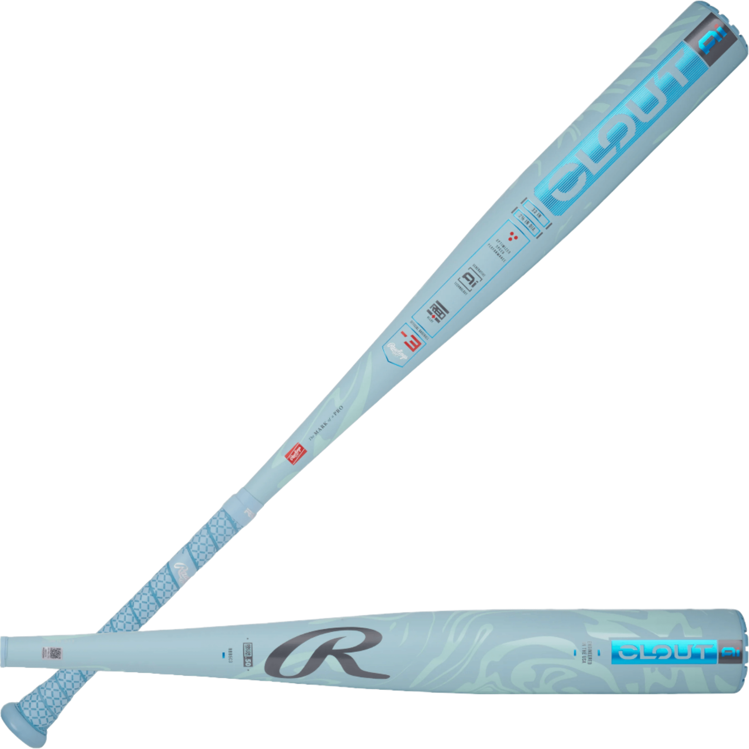 Rawlings Clout AI 2025 -3 BBCOR baseball bat with innovative design and blue accents. Perfect for dominating the field.