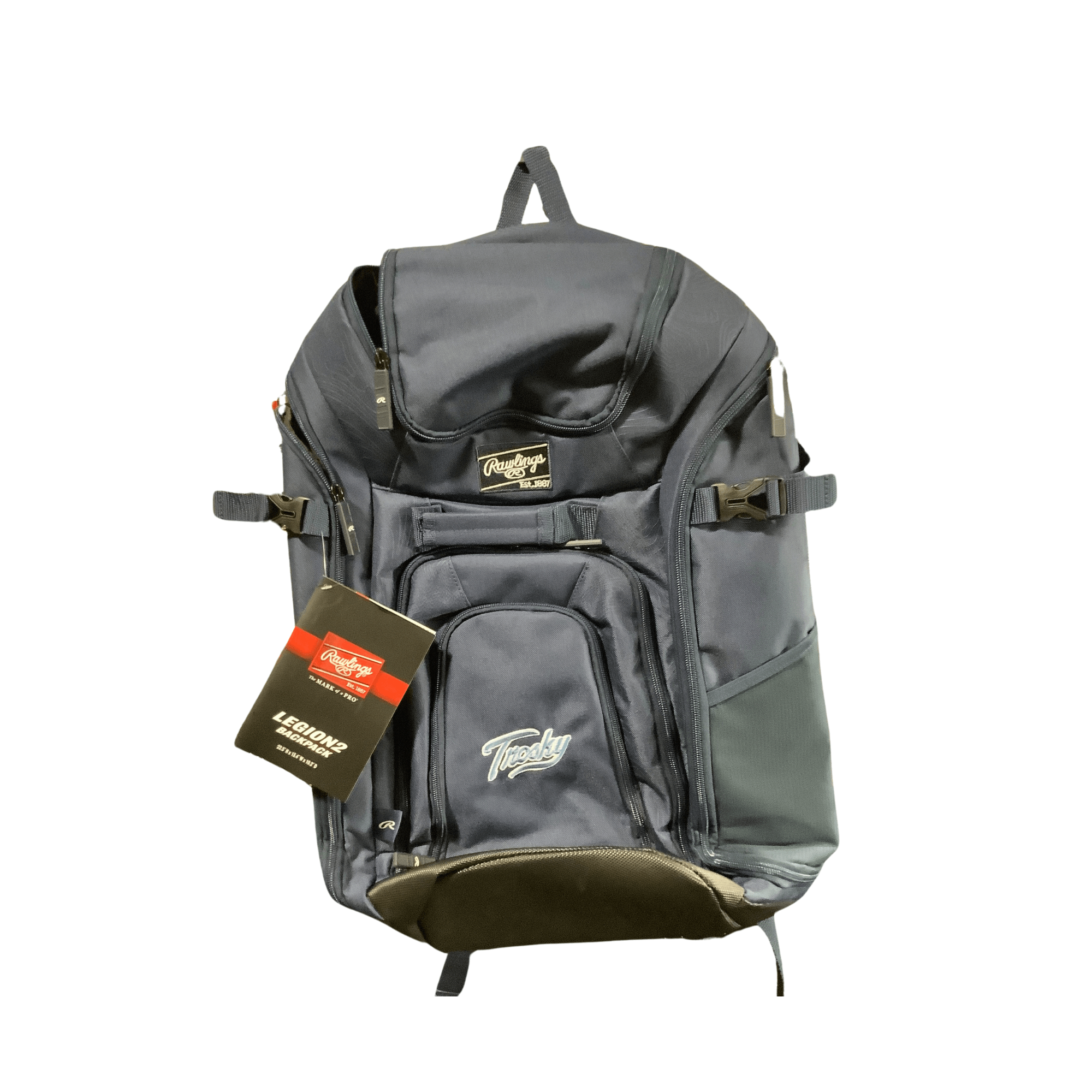 Rawlings Legion 2 Players Backpack Trosky Navy featuring spacious design and durable material for baseball gear.