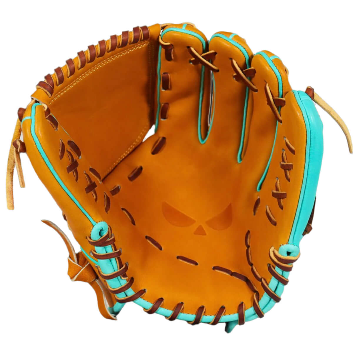 Close-up of Shadow 20 Sandstorm glove's palm, showcasing closed web design and premium metallic teal inlays.