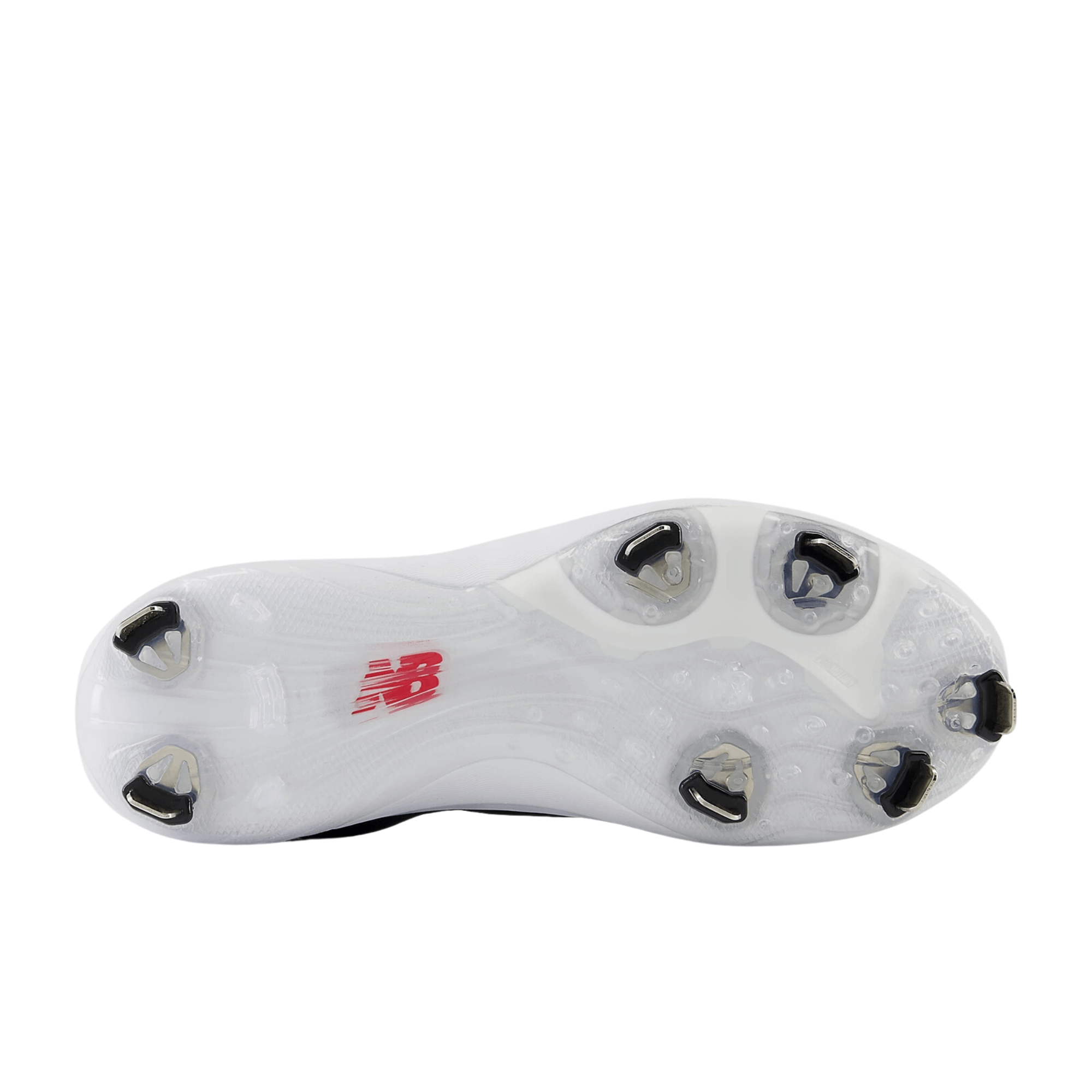 Bottom view of New Balance FuelCell FUSE v4 Metal cleat showcasing 7-spike metal plate for superior traction.