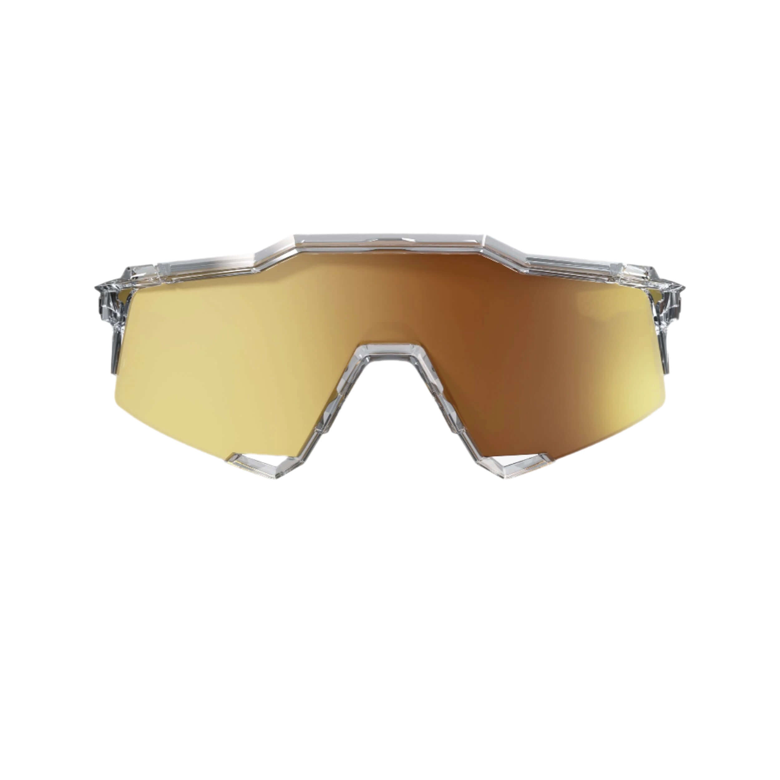 Front view of 100% Speedcraft Polished Translucent Clear sunglasses with Bronze Mirror lenses for enhanced sports vision