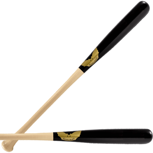 Sam Bat RMC1 baseball bat with a black finish and Pro Maple text, featuring a bell-shaped knob design.