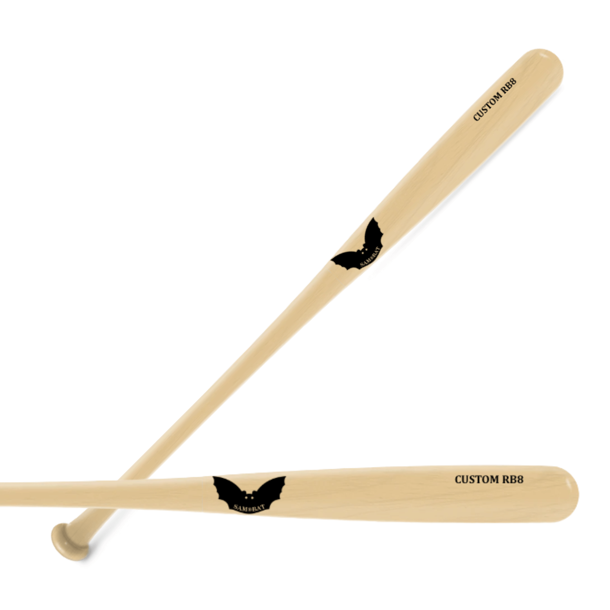 Front view of Sam Bat RB8 showcasing smooth taper and professional-grade maple construction.