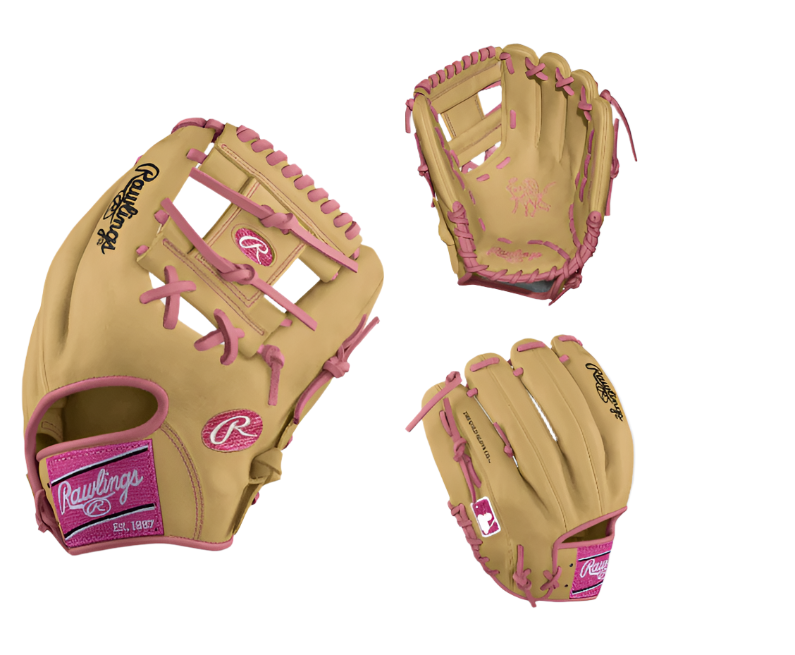 Rawlings Heart of the Hide Custom Infield 11.75 glove in camel and pink, showcasing durable leather and optimal pocket design.