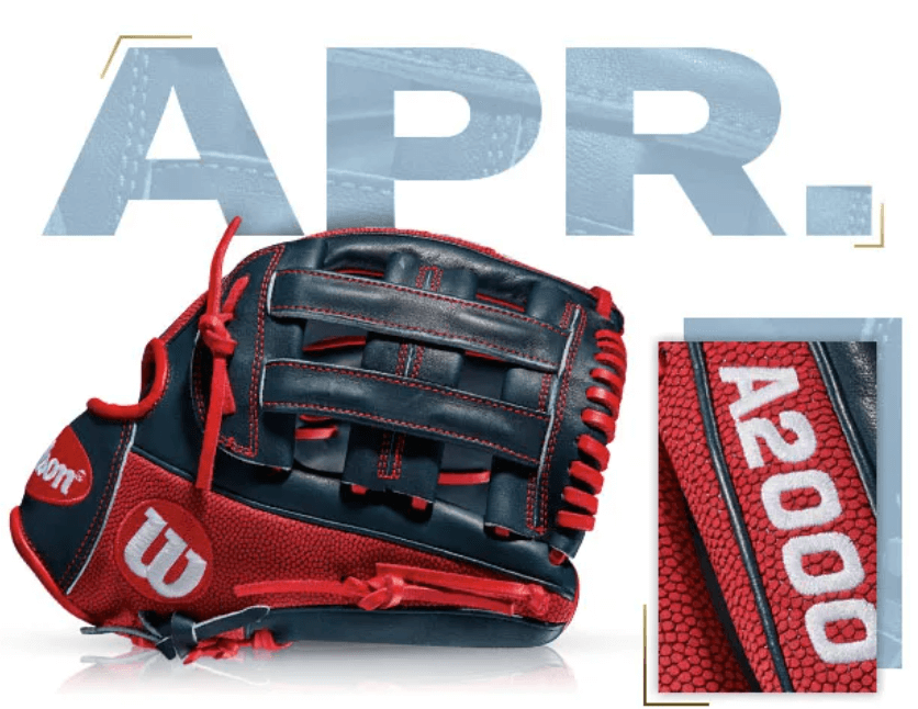 José Ramírez Custom A2000 DW5 baseball glove with Red SuperSkin and Navy Pro Stock Leather, 12 Dual Post Web.