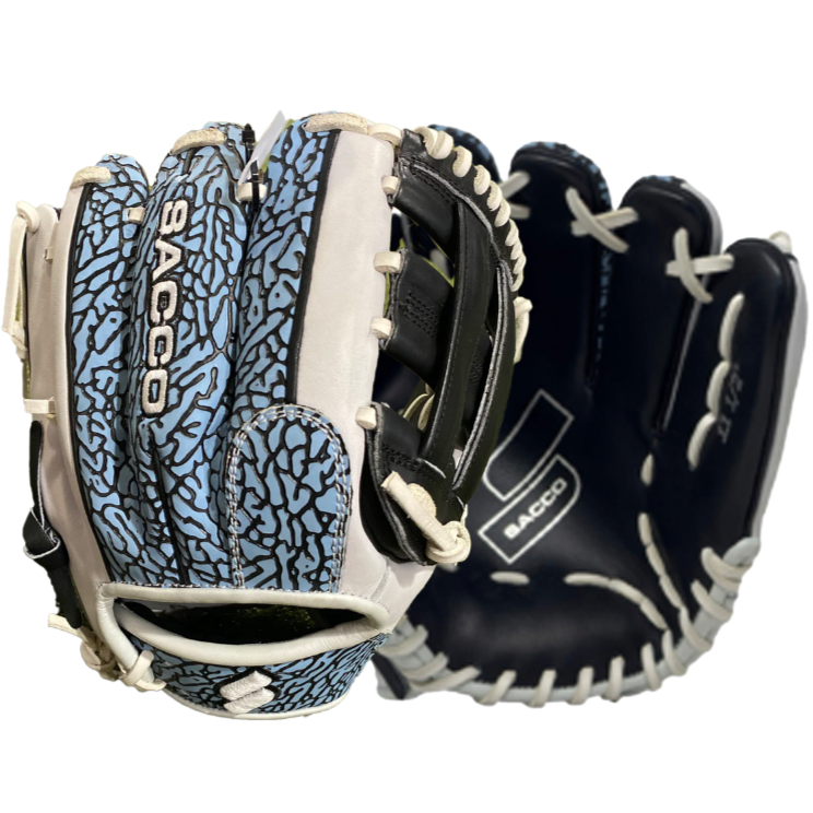 Sacco Ultra Premium RHT H-Web 11.5" White-Black Sacco Blue EP SE baseball glove with H-web design for superior control and durability.