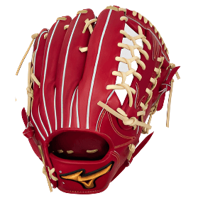 Mizuno Pro Classic GMPC-70 glove in Osaka Red and Cream, featuring J Leather and 4 Golds Patch for premium performance.