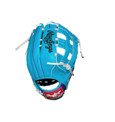 Rawlings Heart of the Hide custom outfield glove in vibrant blue, designed for superior performance and fit in baseball.