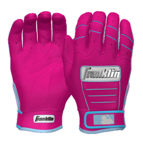 Franklin Youth CFX Pro Custom Batting Gloves in pink and baby blue for ultimate comfort and grip on the field.