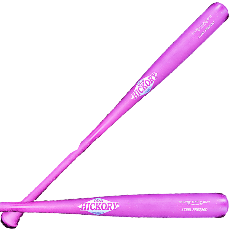 Old Hickory Steel Pressed RA13 Custom Galaxy baseball bats in vibrant pink color, showcasing quality craftsmanship.