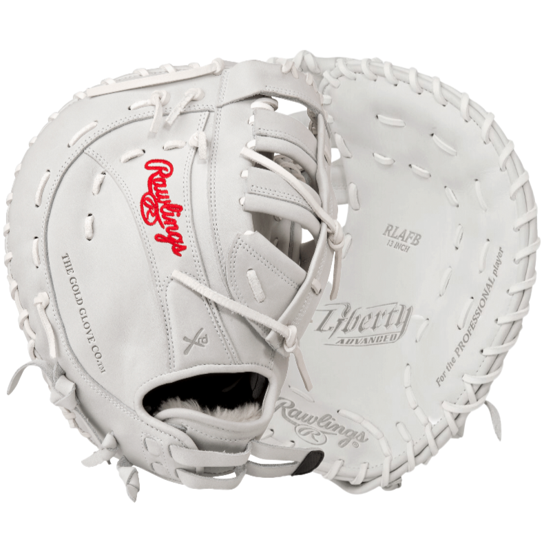 Rawlings Liberty Advanced 13" FP mitt with pull strap, designed for fast pitch players, featuring advanced pattern technology.