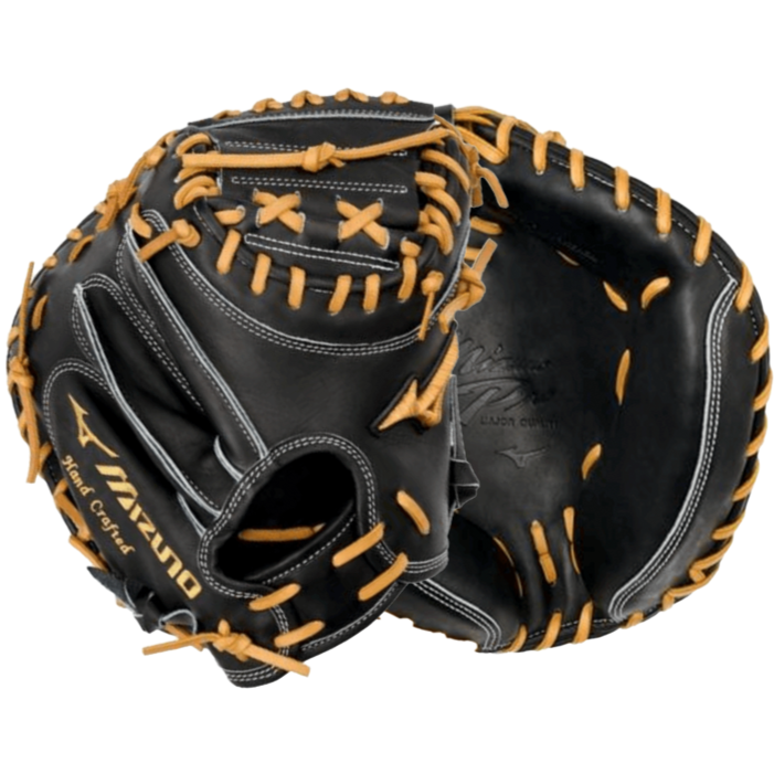 Mizuno Pro GMP-2000 Catchers Mitt 33.5” made of premium leather with stylish stitching, perfect for elite baseball players.