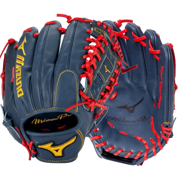 Mizuno Pro Mike Soroka 12" glove in navy and red, featuring high-quality leather and expert glove craftsmanship.