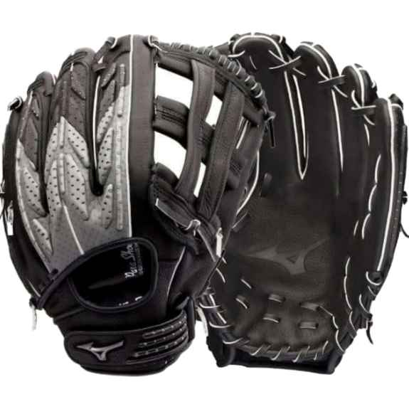 Mizuno GTF1300 Techfire SP 13 Black-Silver LHT glove, hybrid construction with leather palm, designed for softball players.