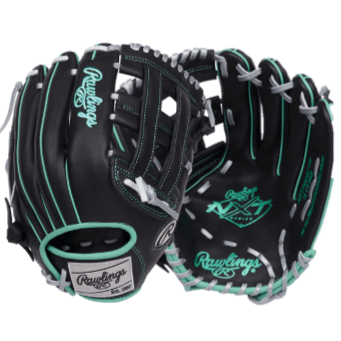 Rawlings NXT Series Contour Fit 12.5" RHT baseball glove with black and aqua design, ideal for high school and college athletes.