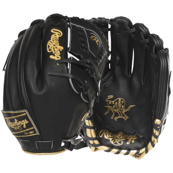 Rawlings Pro Label 7 Black Heart of the Hide infield/pitchers glove with gold accents.