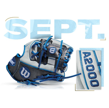 Wilson A2000 1788 glove for September 2014 Fan Choice, featuring blue accents and premium leather design.