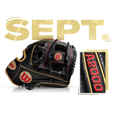 Wilson 100 GOTM September 2017 Snakeskin A2000 1786 baseball glove, featuring black leather and red accents.