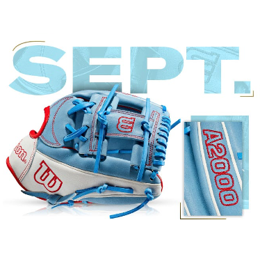 Wilson A2000 1787 SS glove in blue and red, featured for September 2020 GOTM promotion.