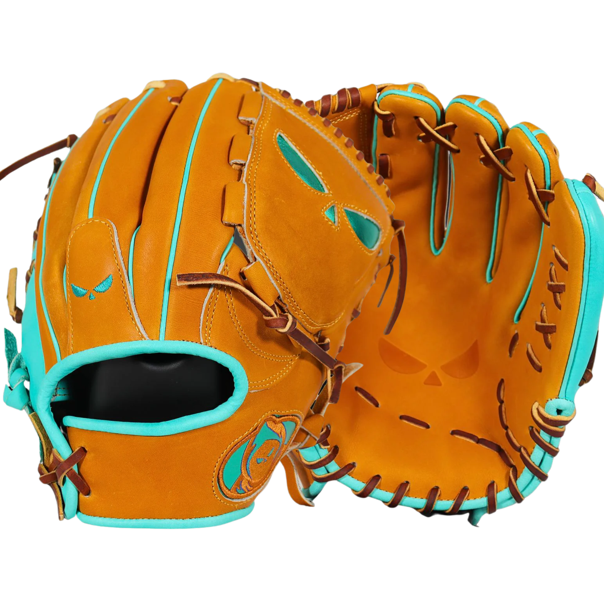 Shadow 20: Sandstorm 12" RHT glove showcasing Japanese Kip Leather and teal inlays, designed for pitchers.