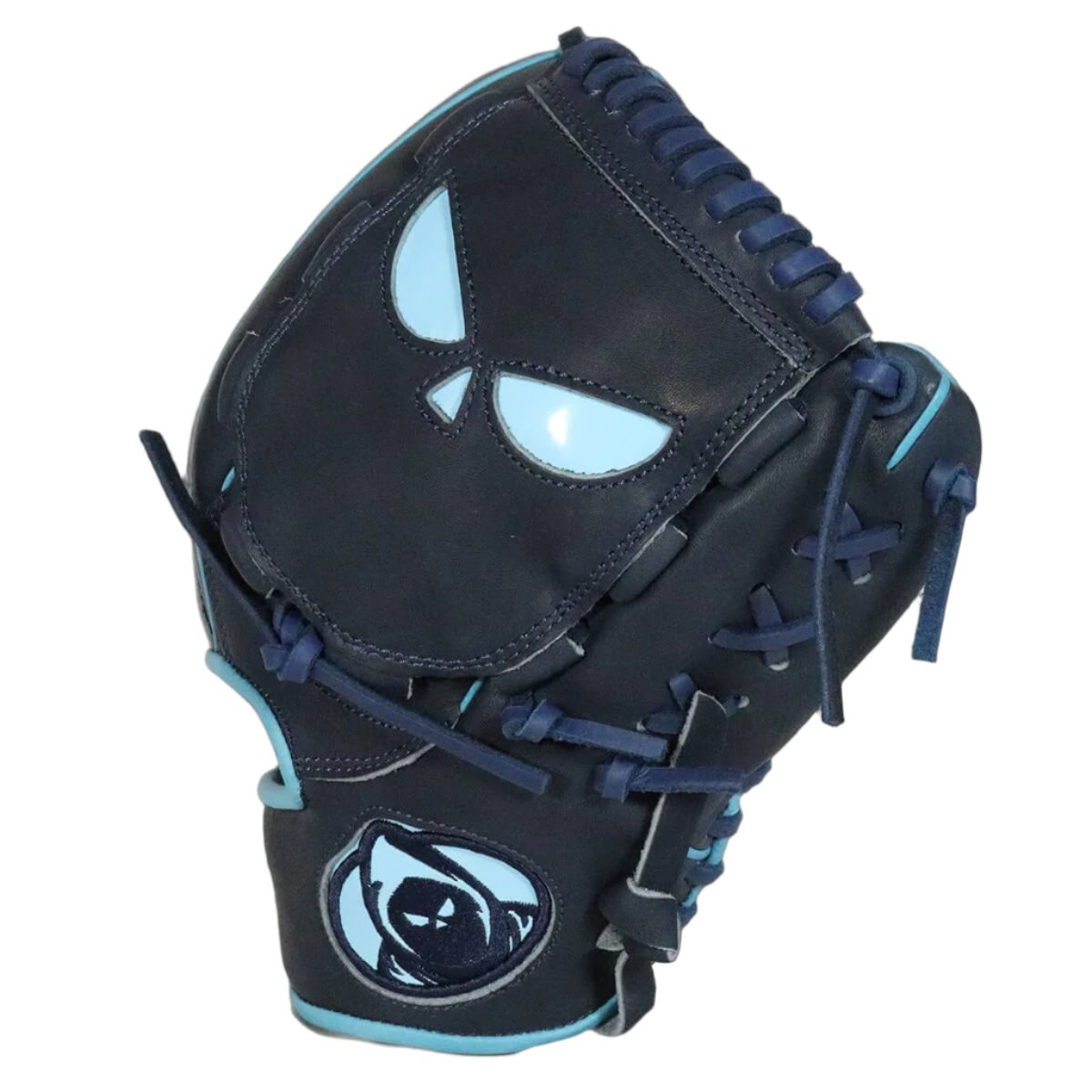 Shadow 11: Scout 12" RHT baseball glove in navy with carolina blue accents, featuring a fierce design for optimal performance.