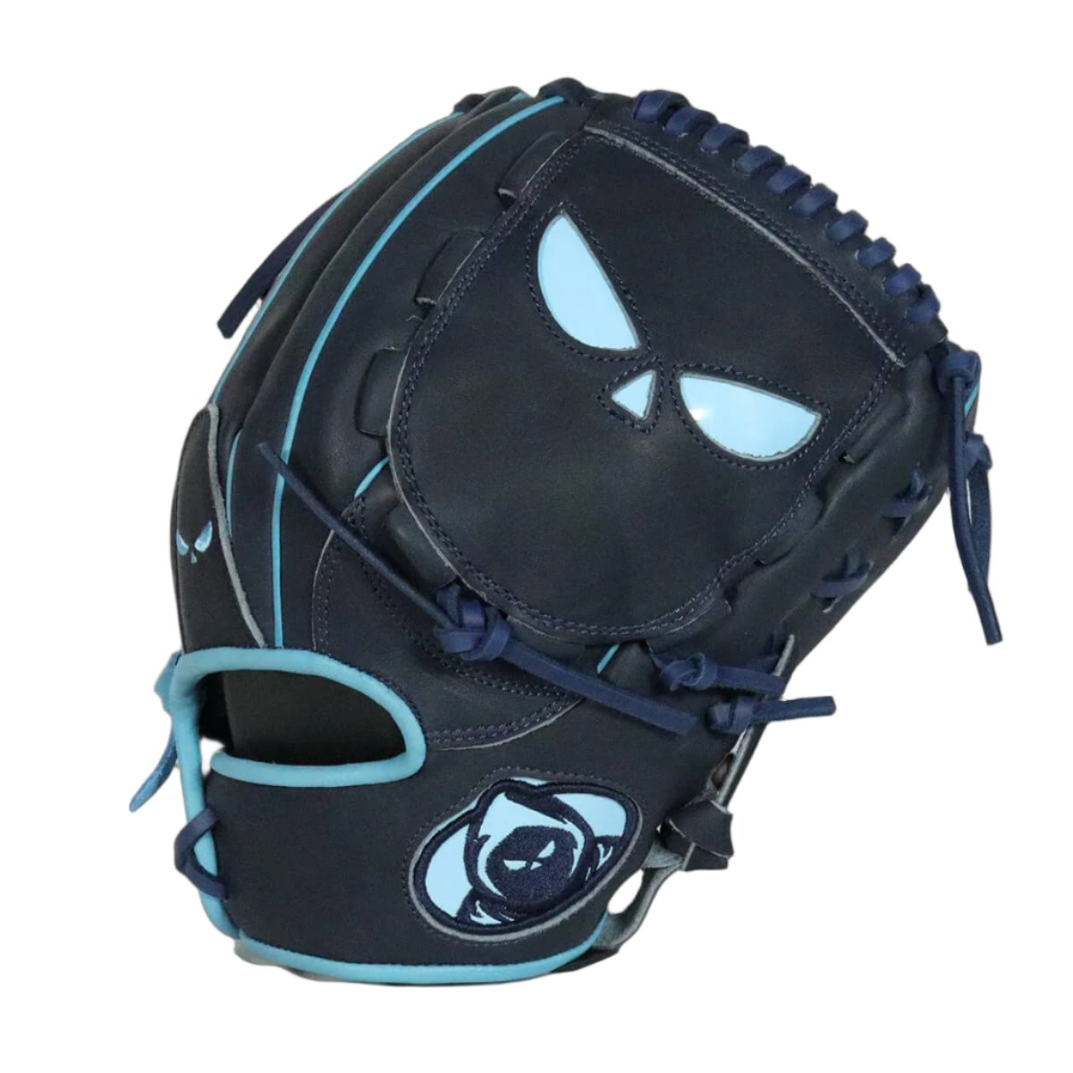 Shadow 11 Scout 12" glove with Carolina blue inlays, designed for pitchers seeking performance. View Shadow Scout on a black background.