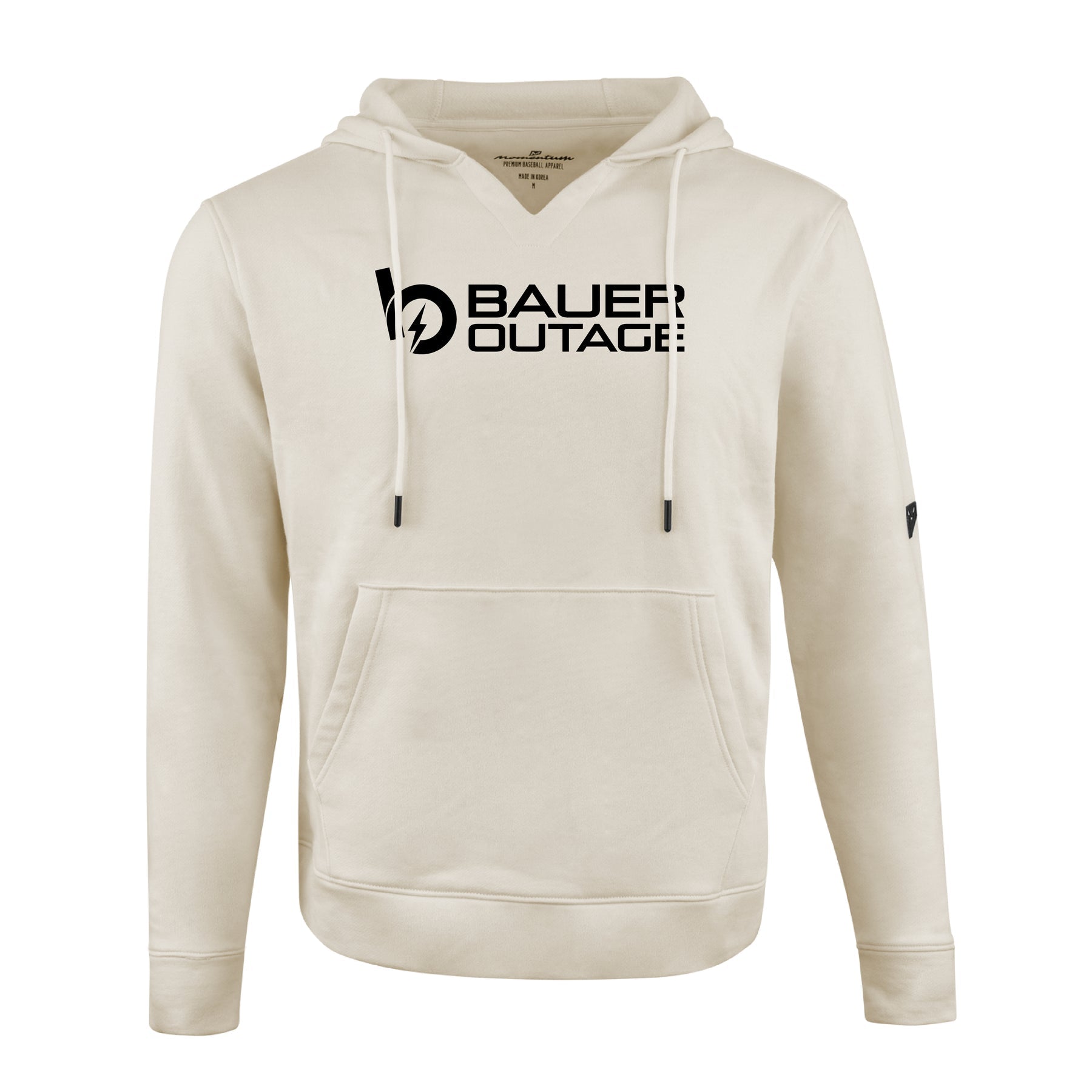 Bauer Outage Heavyweight Tan Hoodie featuring a black logo, perfect for cozy post-training relaxation.