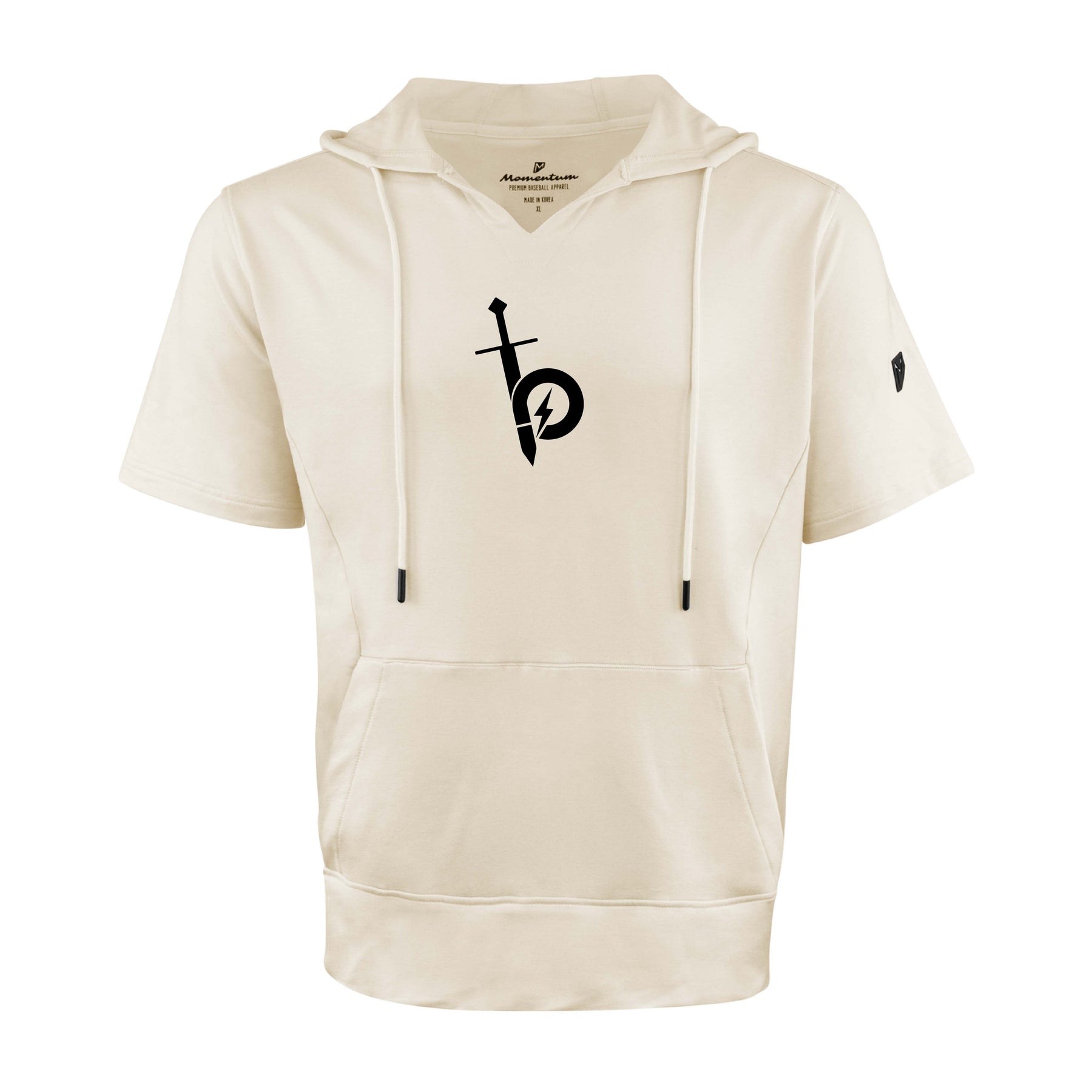 Bauer OutageTan Short Sleeve Hoodie in cream color with notch-neck design and logo, perfect for training and casual wear.