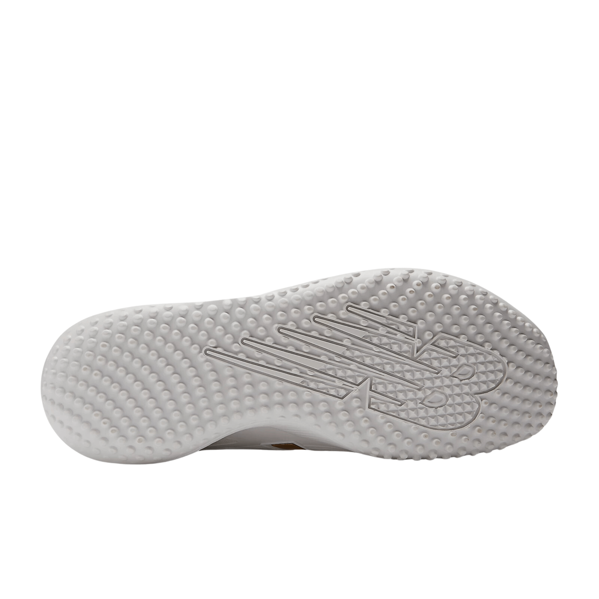 New Balance Shohei (TSHOV1) white shoe bottom view showcasing textured outsole design for traction and performance.