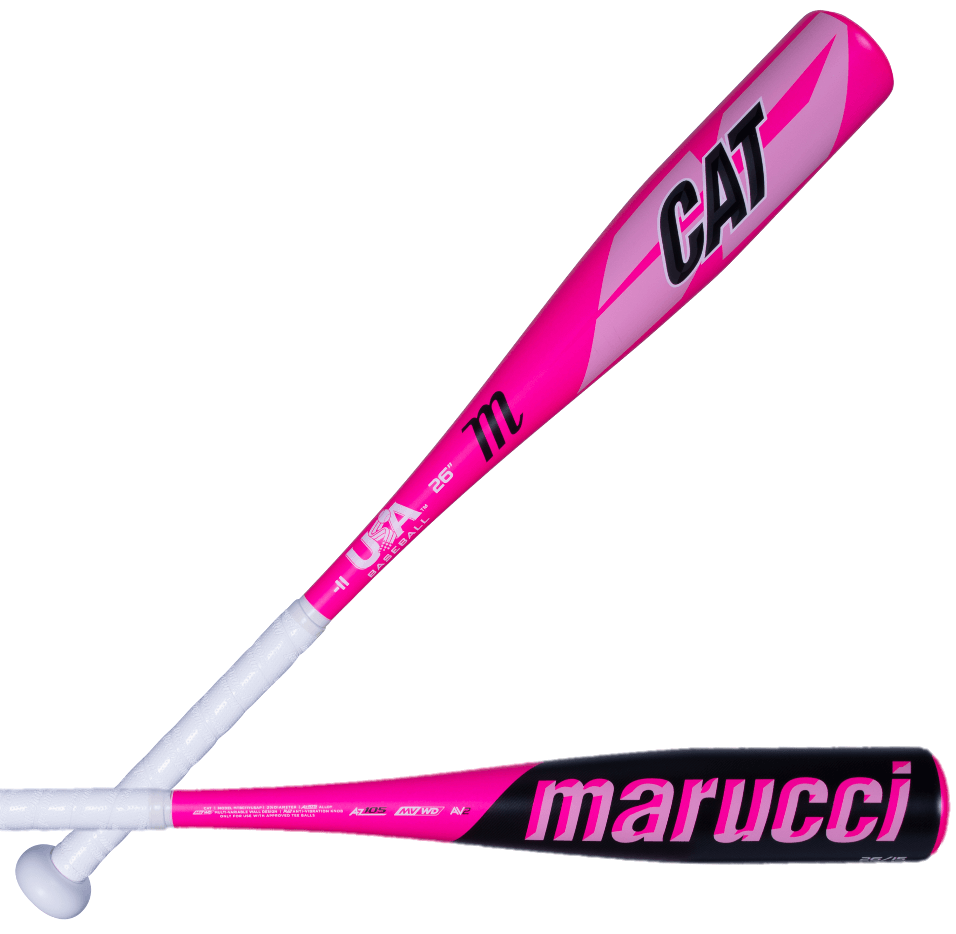 Marucci Cat USA Tee Ball Bat in pink -11, 2 5/8, featuring AZ105 Alloy for enhanced performance and a larger sweet spot.