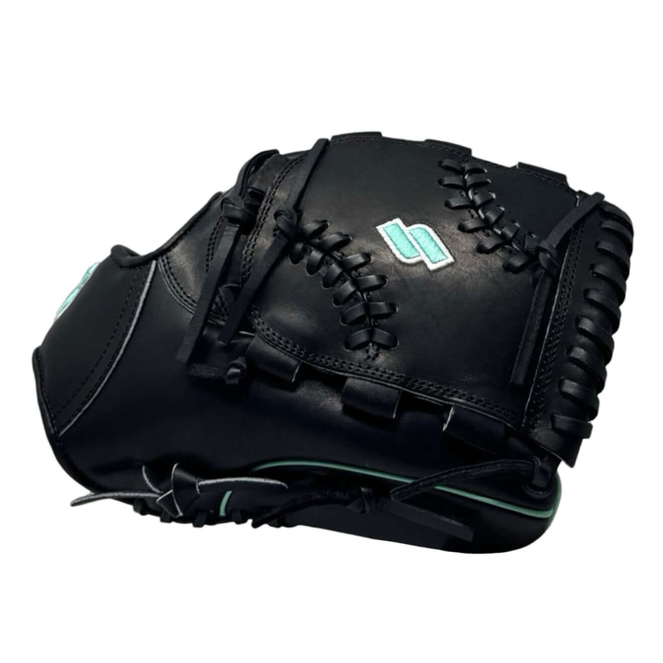 Close-up of cushioned thumb slot in black glove for enhanced comfort and control.
