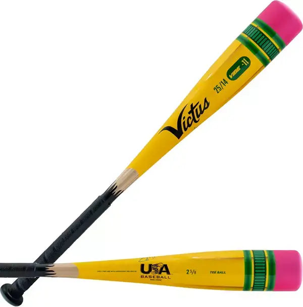 Victus Vibe Pencil USA Tee Ball bat with viral design, one-piece aluminum, soft-touch grip, and VXP alloy.