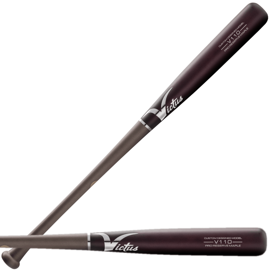 Victus V110 Pro Reserve maple baseball bat in Flat Gray and Flat Dark Cherry color, featuring balanced design and medium barrel.