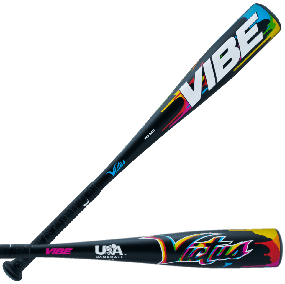 Victus VIBE USA Tee Ball bat showcasing one-piece aluminum design and vibrant color graphics, perfect for young players.