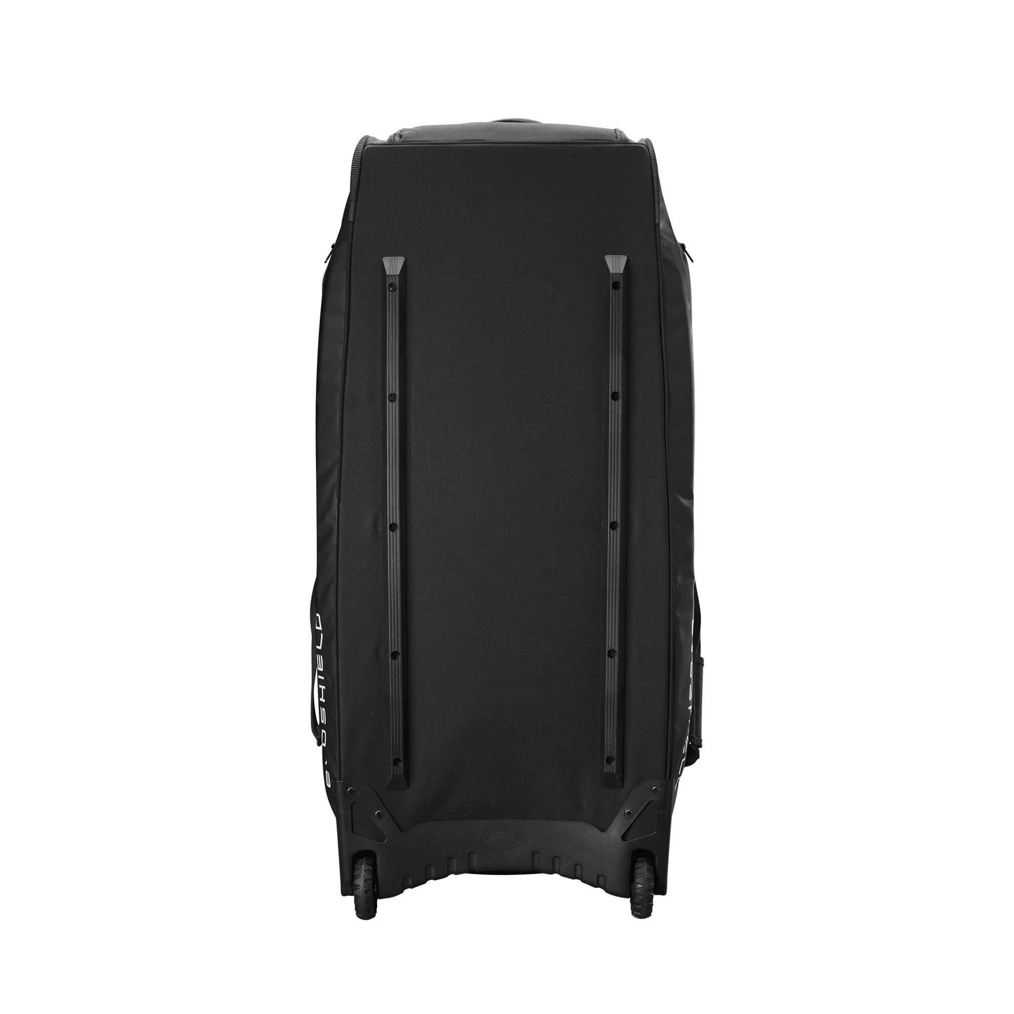 Evoshield Stonewall 2.0 Wheeled Bag back view showing durable design and sturdy wheels for transport.