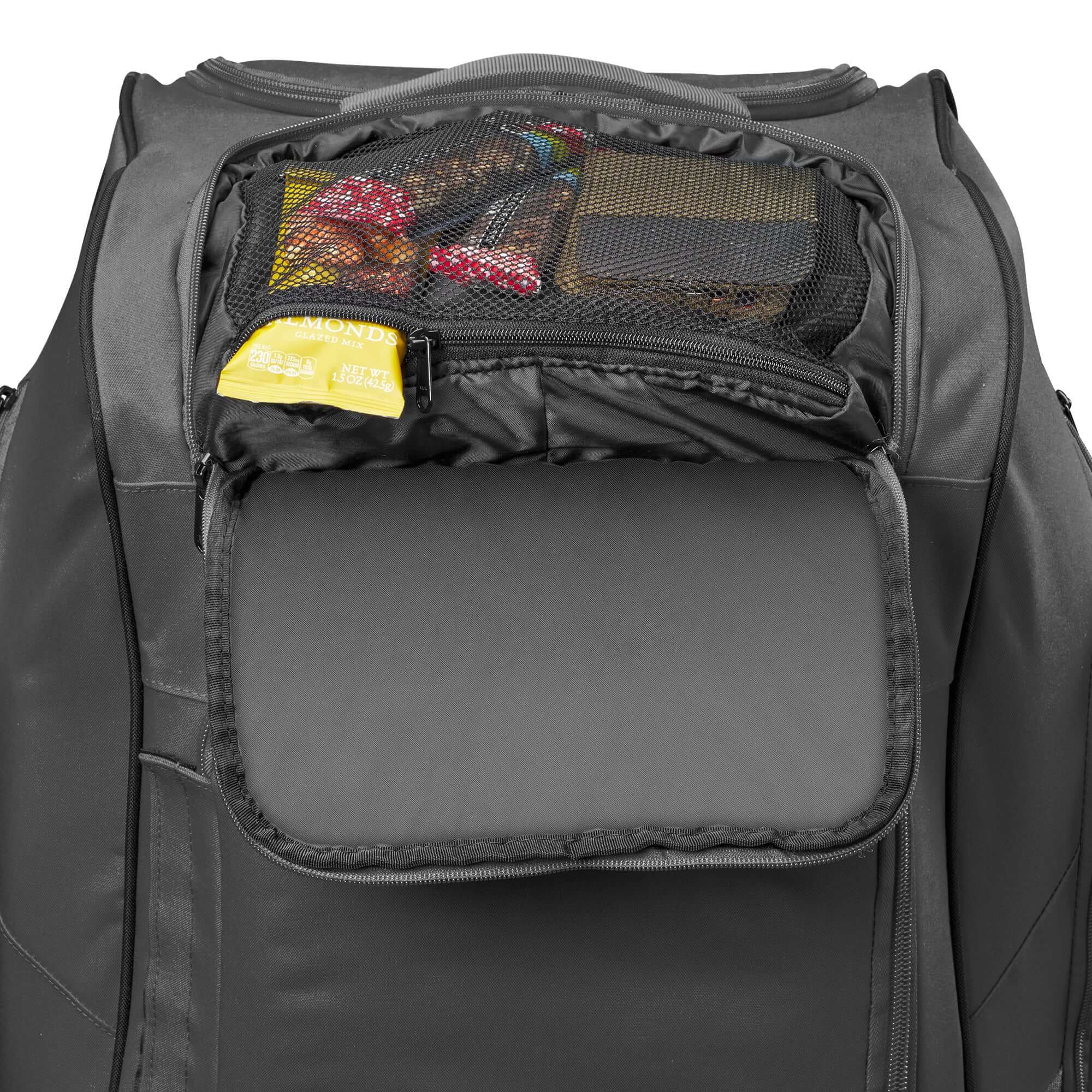 Evoshield Stonewall 2.0 Wheeled Bag showing exterior mesh pocket for easy access to equipment and essentials.